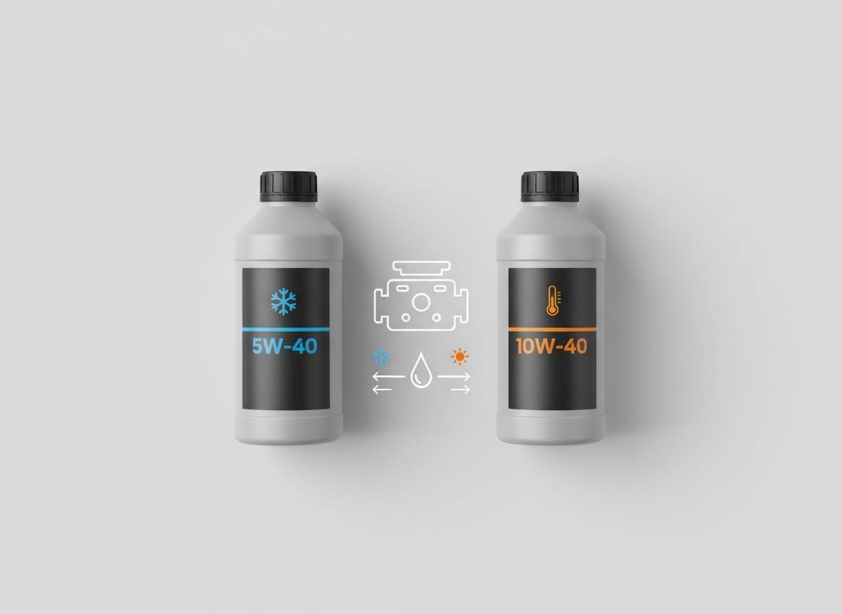 suzuki sx4 10w40 vagy 5w40 olaj összehasonlító flatlay – két motorolaj palack és ikonok világosszürke stúdióháttéren